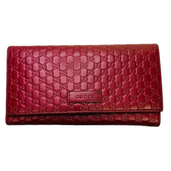 Auth Gucci Wallet Micro Guccissima Continental Flap Leather Wallet 449396 Red - Picture 1 of 16